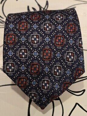 Kuppenheimer Designer Collection Silk Tie Blue Mosaic Geometric Medallion 57x3.2